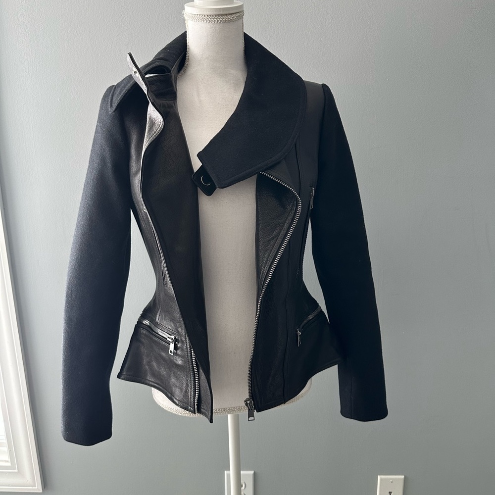Alexander McQueen wool and leather moto peplum jacket 42 small 🖤💀🖤 - Picture 7 of 16